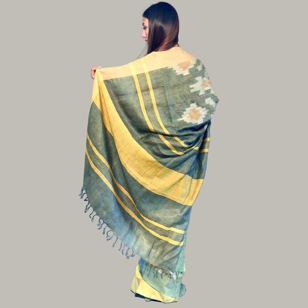 Basil Ikat Ummer Linen Saree - Image 3