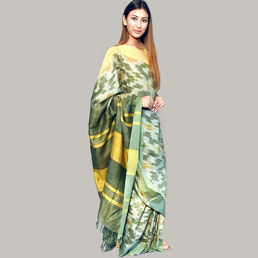 Basil Ikat Ummer Linen Saree