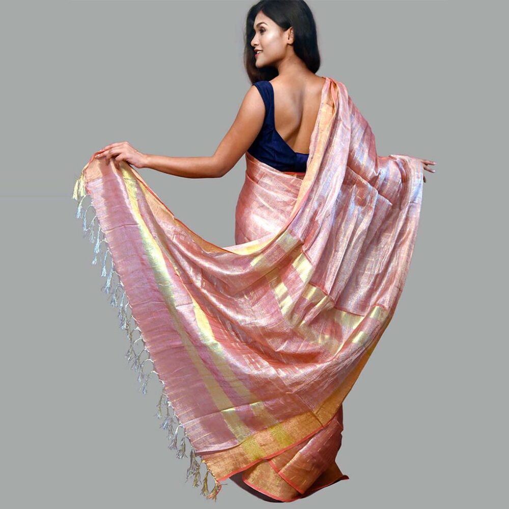 Handloom Linen Silk Zari Saree - Image 2