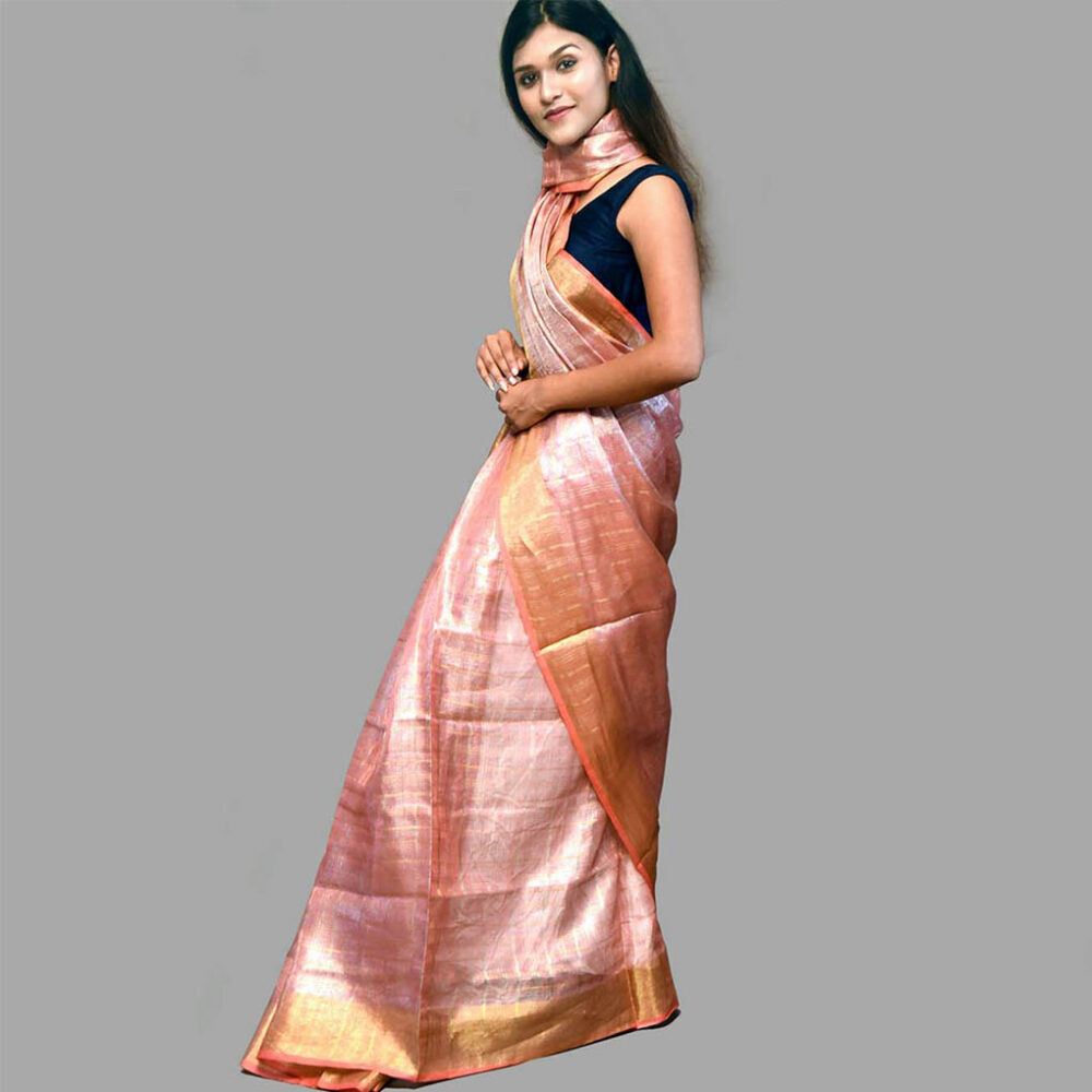 Handloom Linen Silk Zari Saree - Image 3