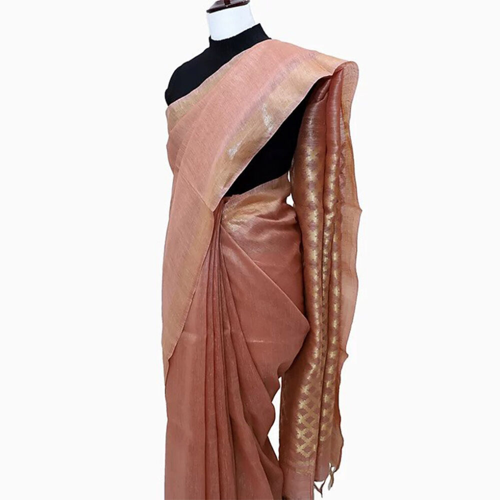 Handloom Melon Zari Saree - Image 2