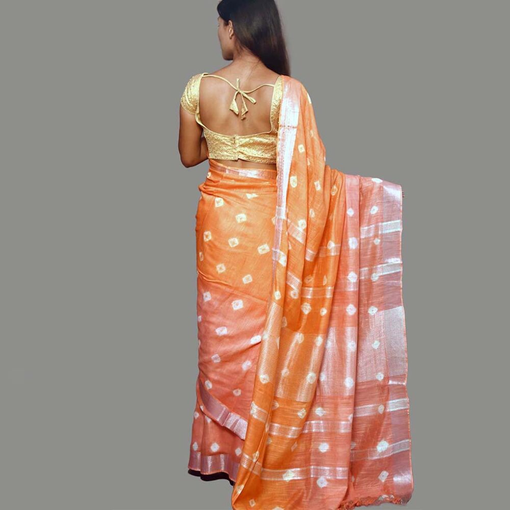Handloom Ombre Bandhani Linen Saree - Image 6