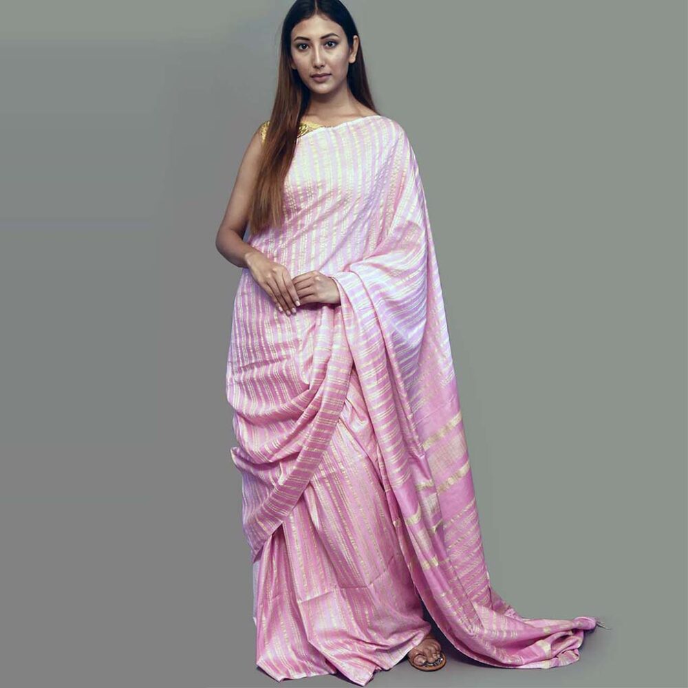Handloom Pink Linen Saree
