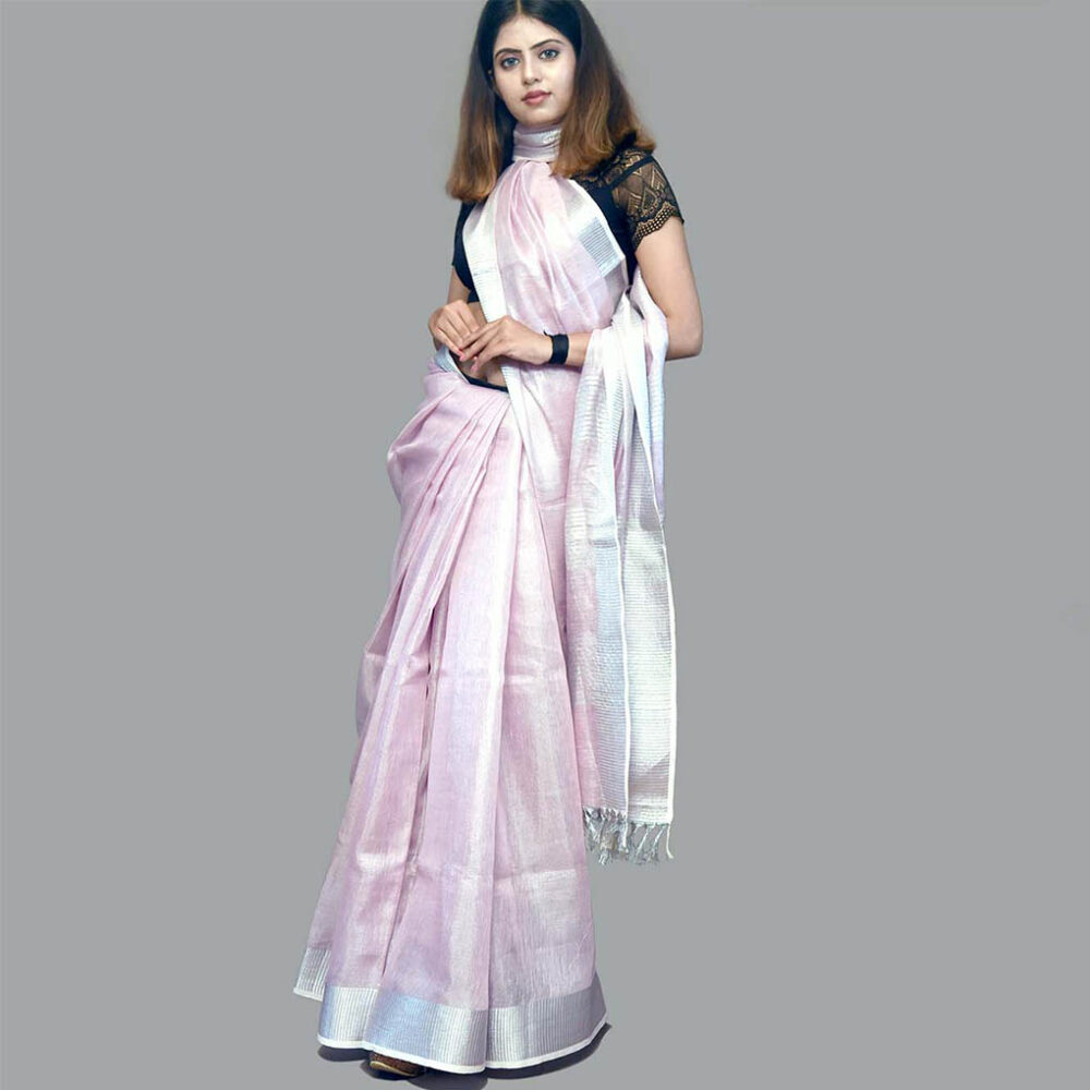 Handloom Pink Linen Saree