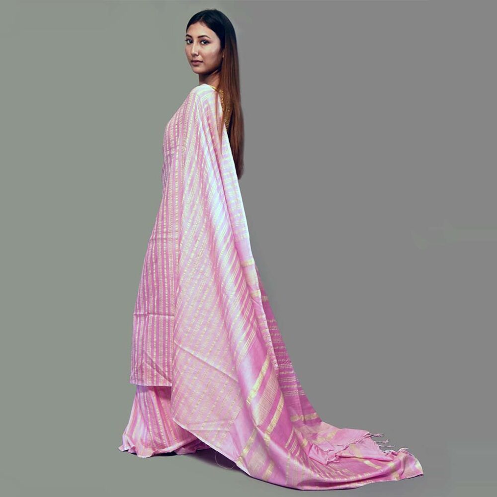 Handloom Pink Linen Saree - Image 2