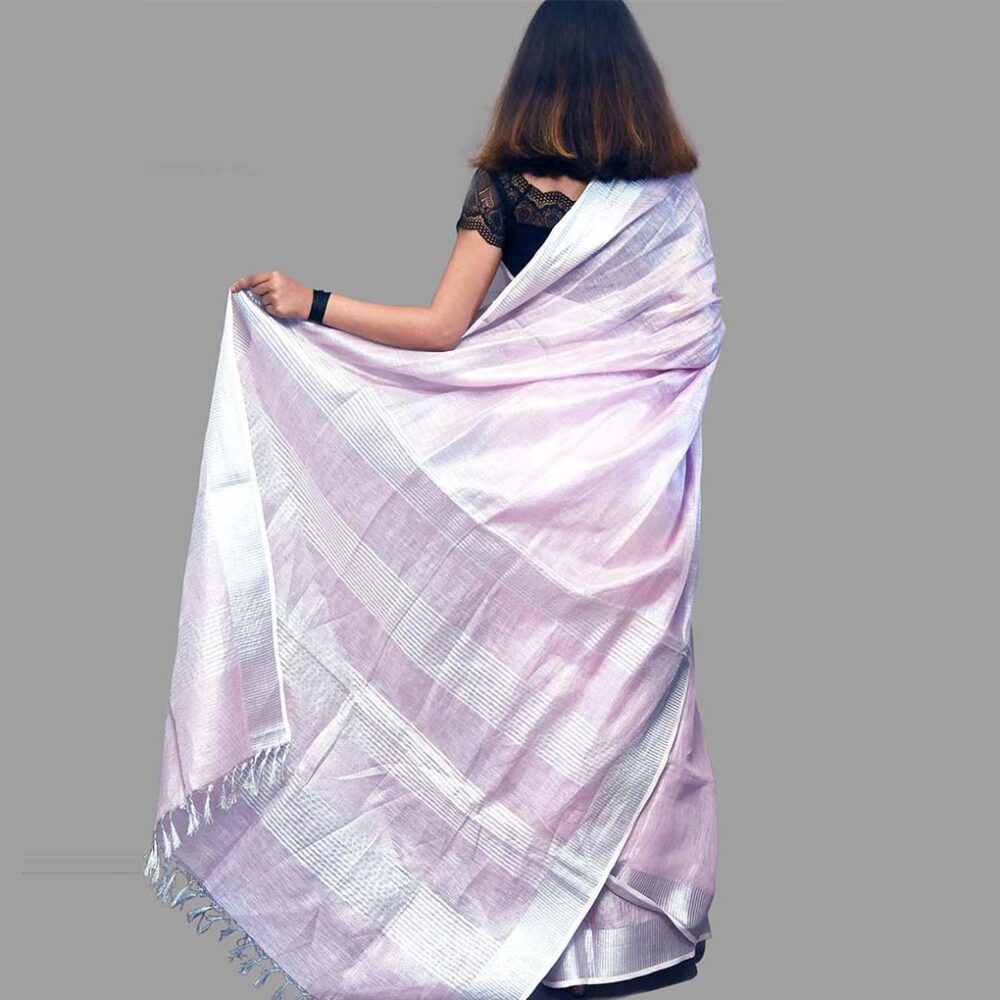 Handloom Pink Linen Saree - Image 2