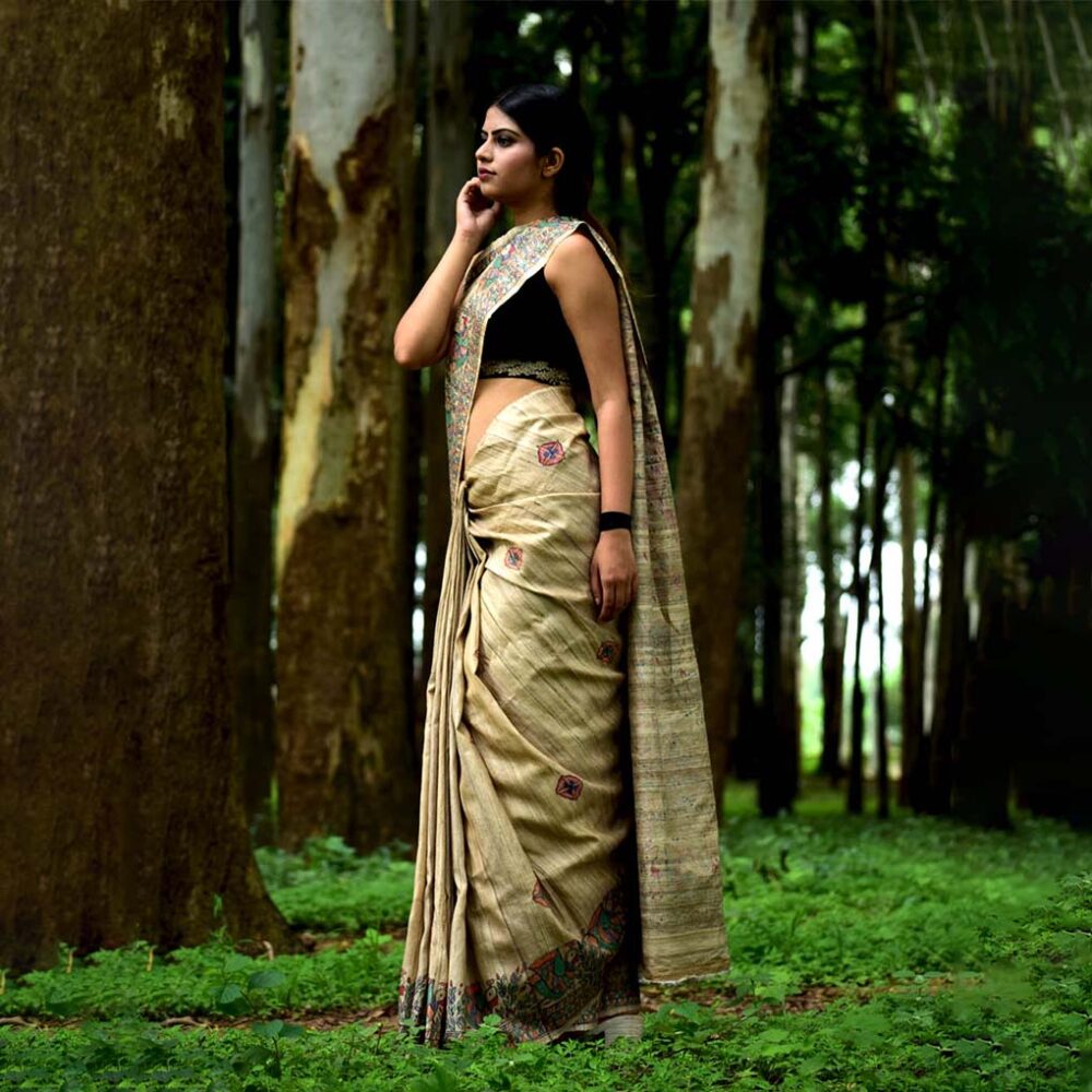 Handloom Silk Madhubani Saree - Image 3