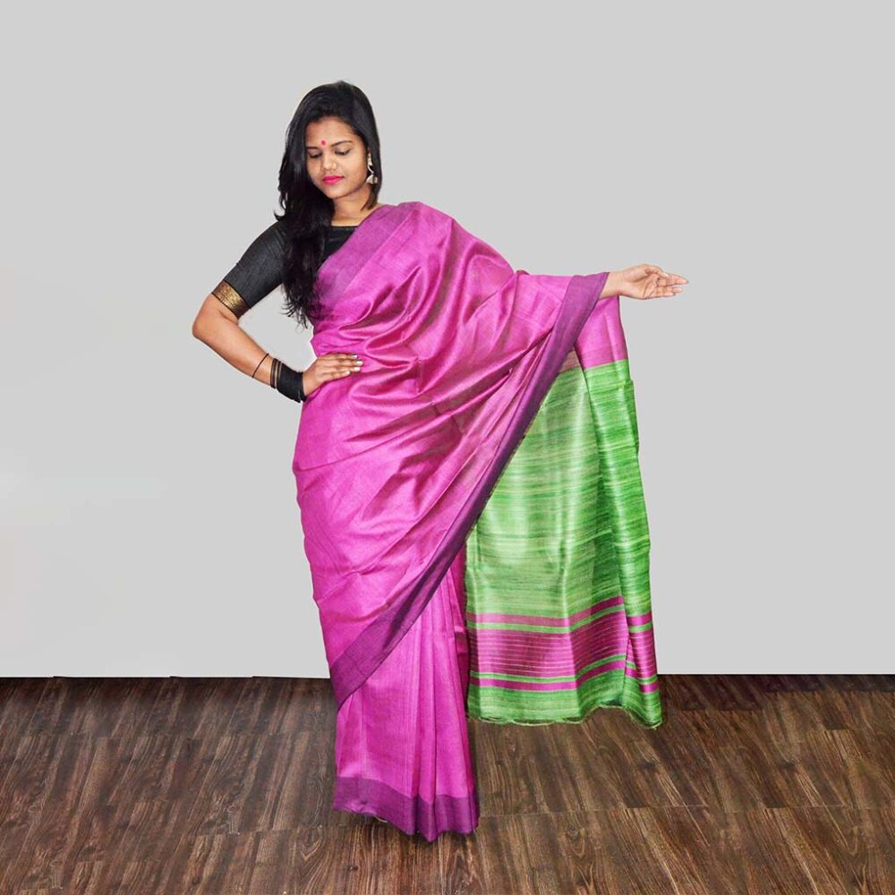 Handloom Colour Blocked Silk Saree - Image 2