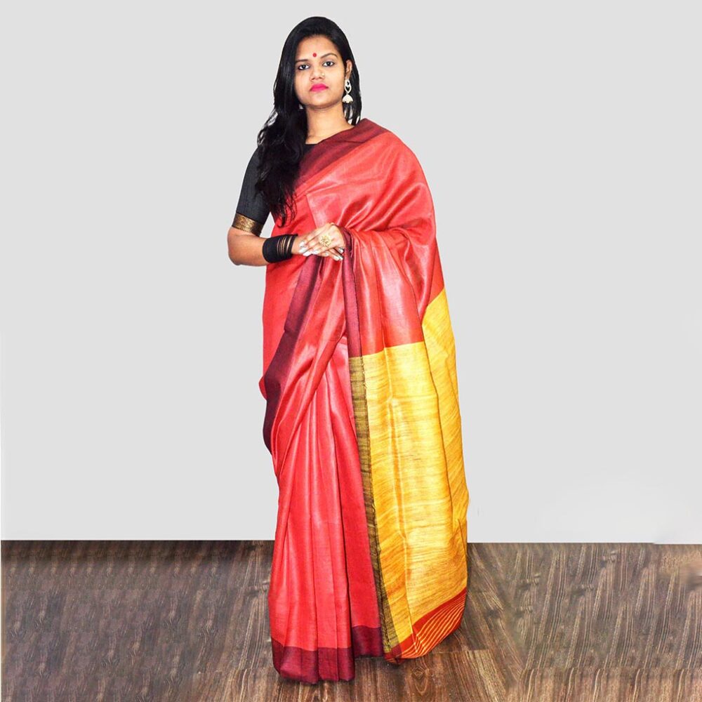 Handloom Red Colour Blocked Silk Saree