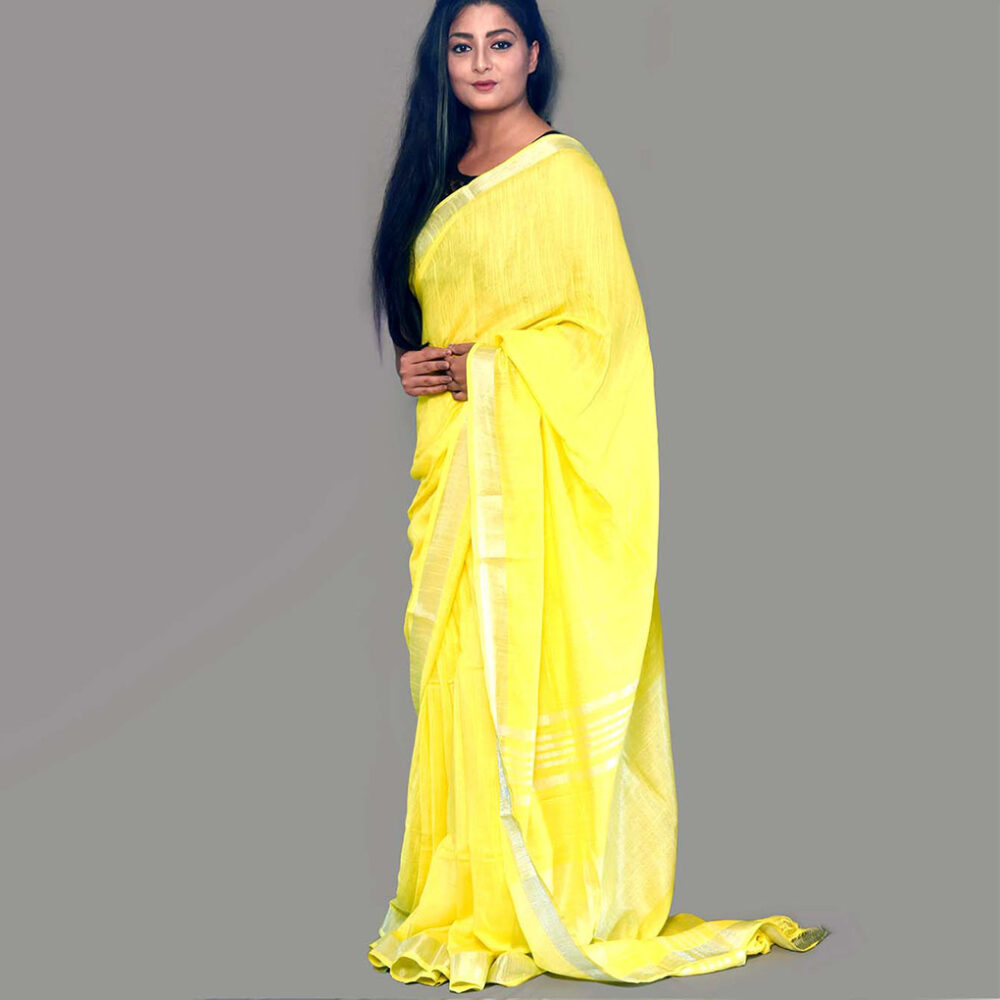 Handloom Yellow Linen Saree