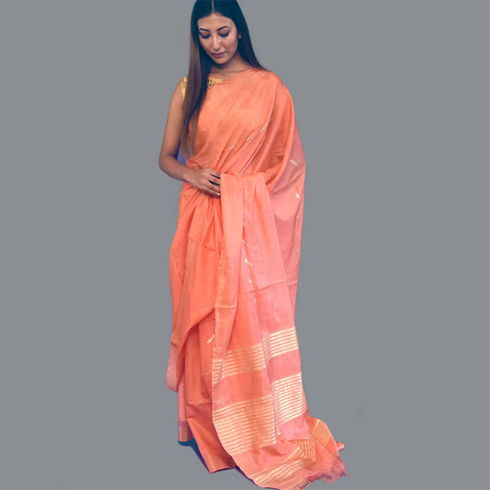 Orange Elegant Handloom Silk Zari Saree