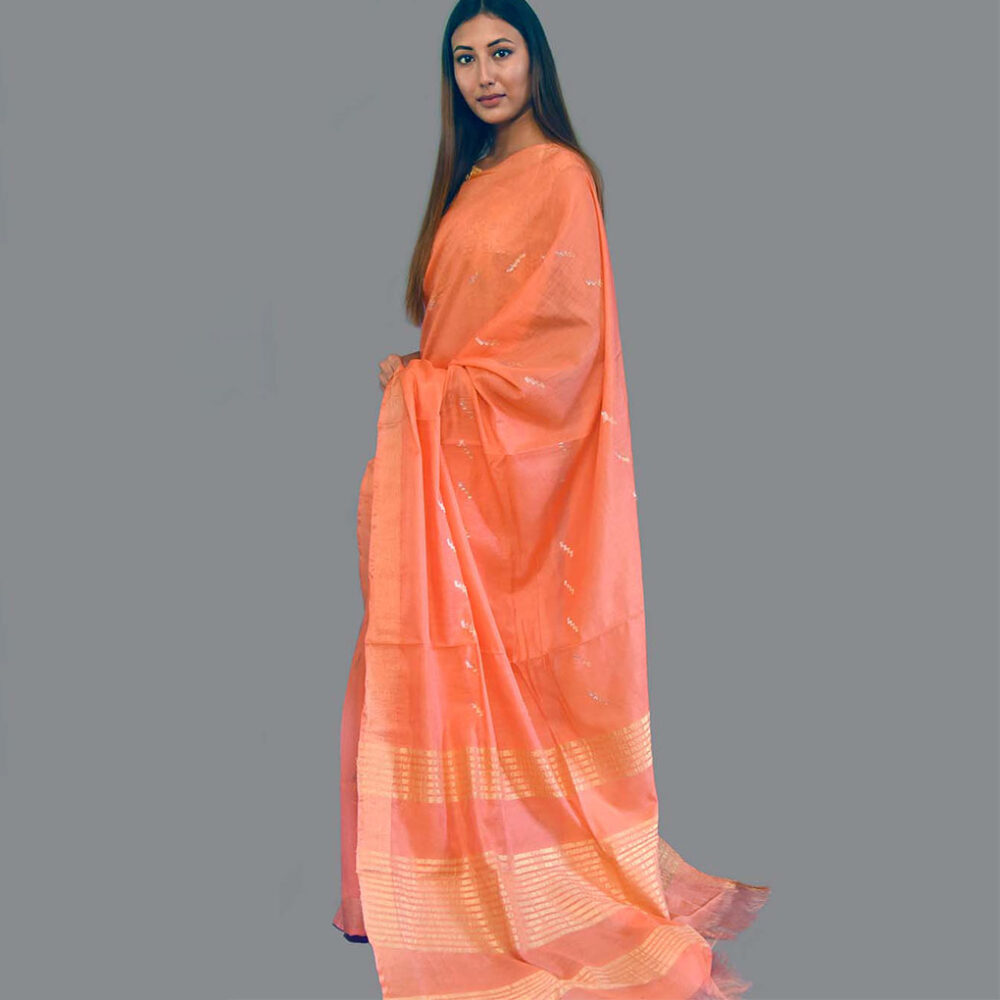 Orange Elegant Handloom Silk Zari Saree - Image 4