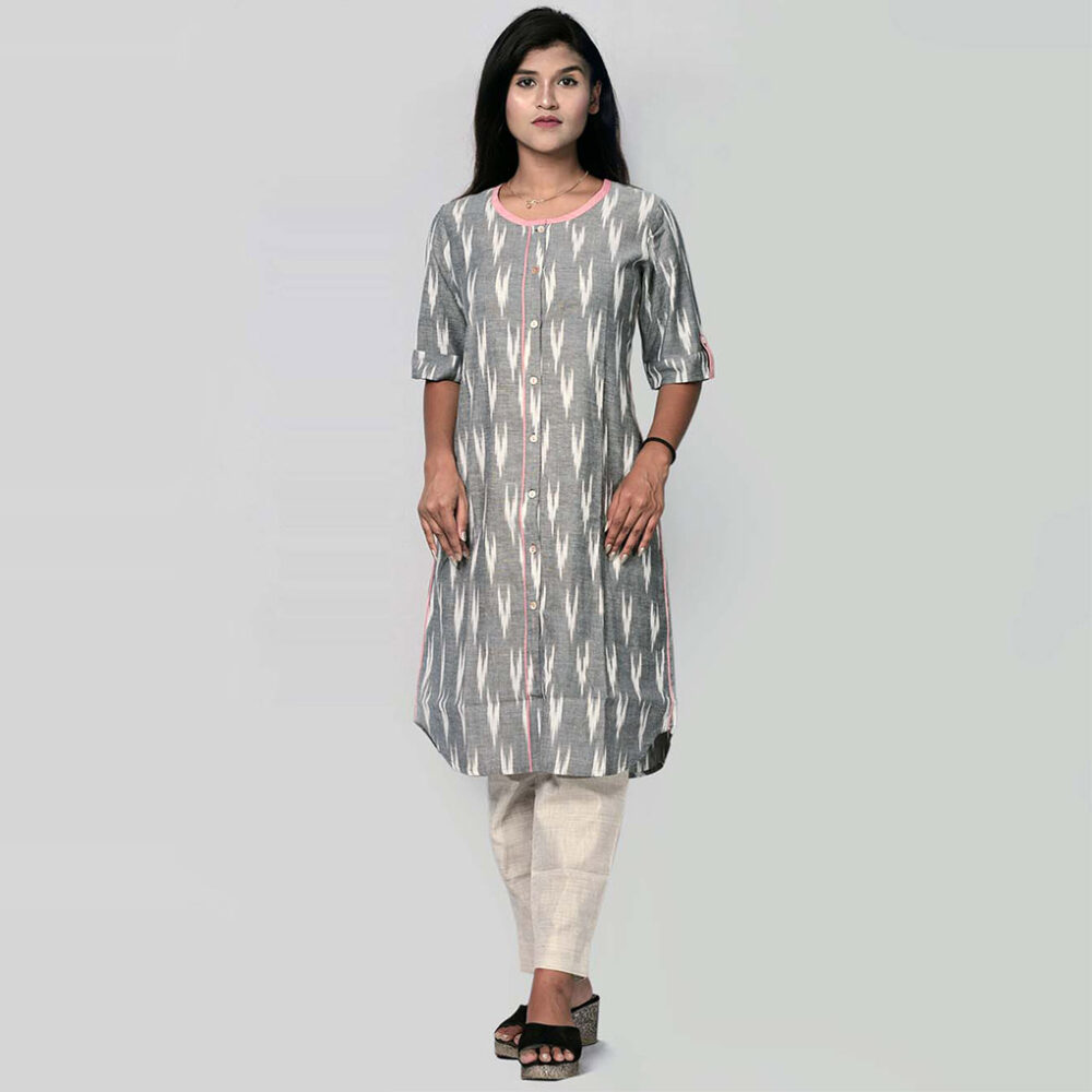 Handloom Charcoal Ikat Kurti