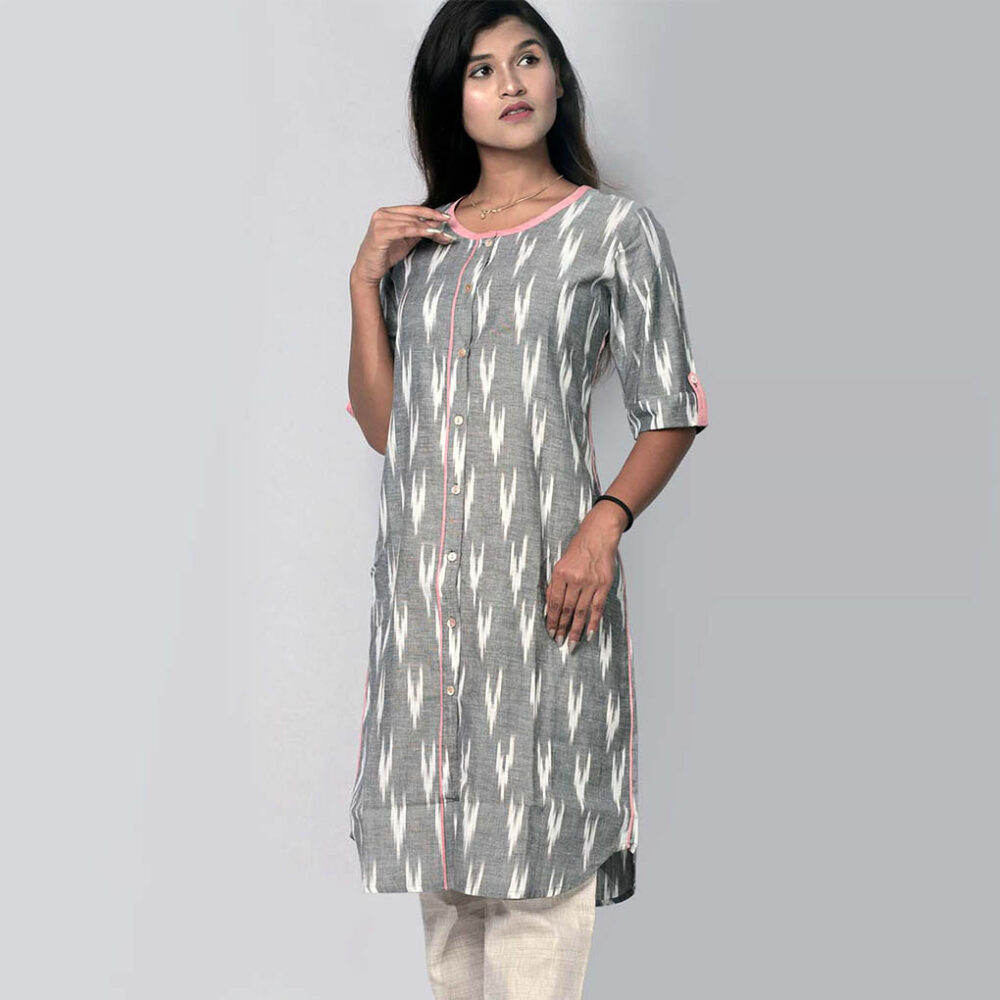 Handloom Charcoal Ikat Kurti - Image 2