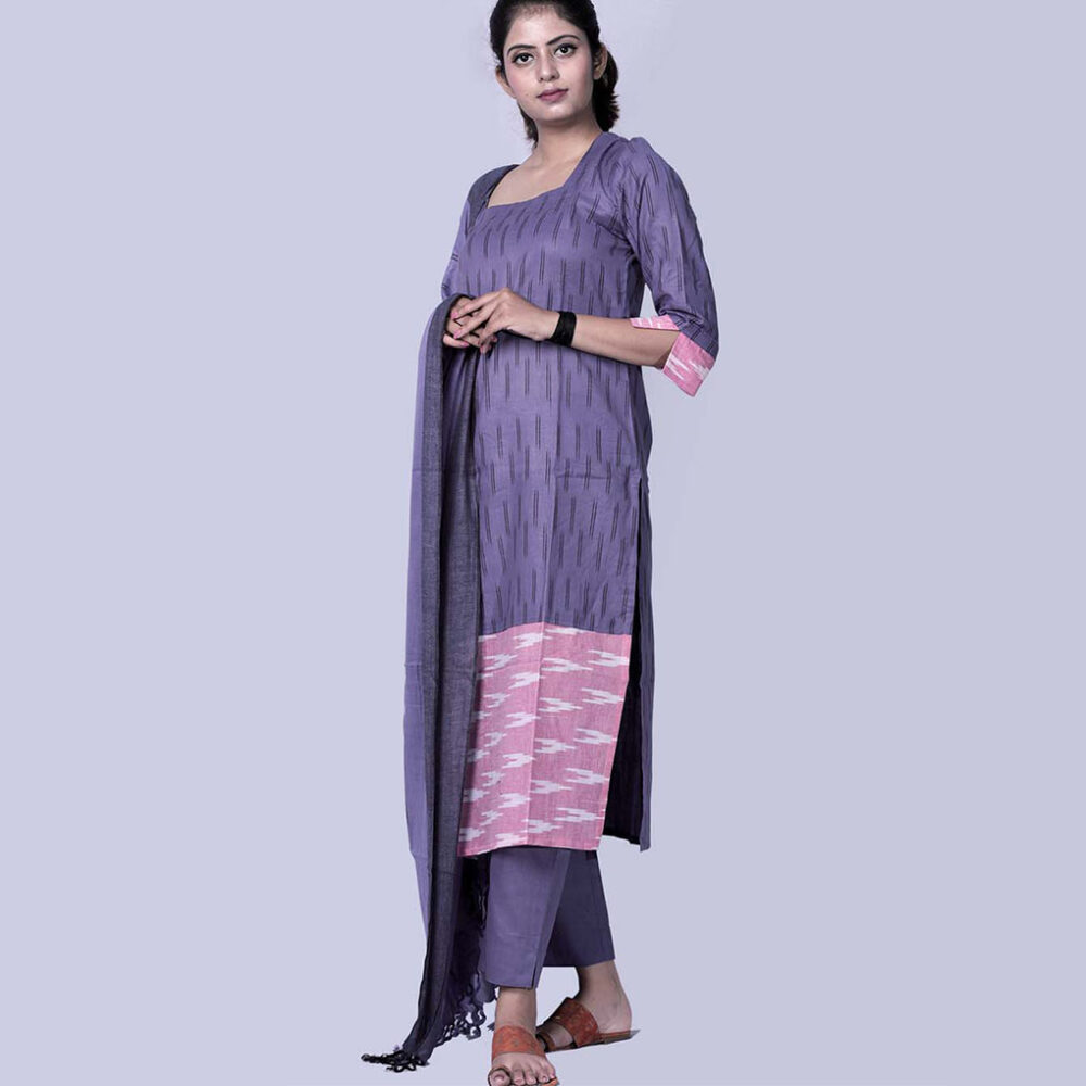 Handloom Mix Match Navy Kurti - Image 2