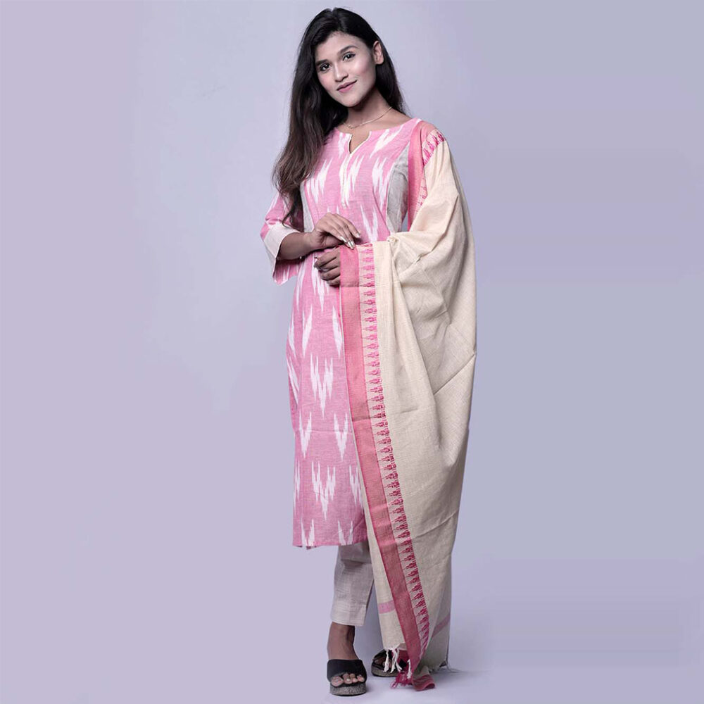 Pink Pastel Ikat Kurti Set - Image 3