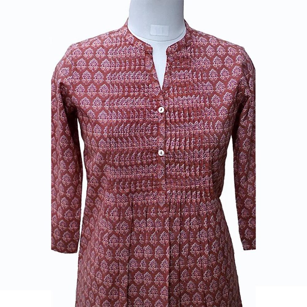 Pleated Printed Top-Terracotta - Image 2