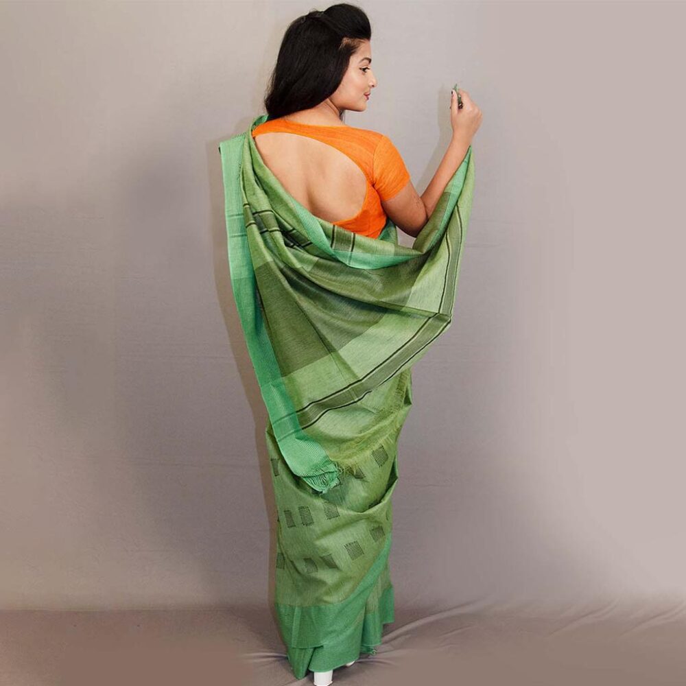 Pista Green Silk Checks Motif Saree - Image 2