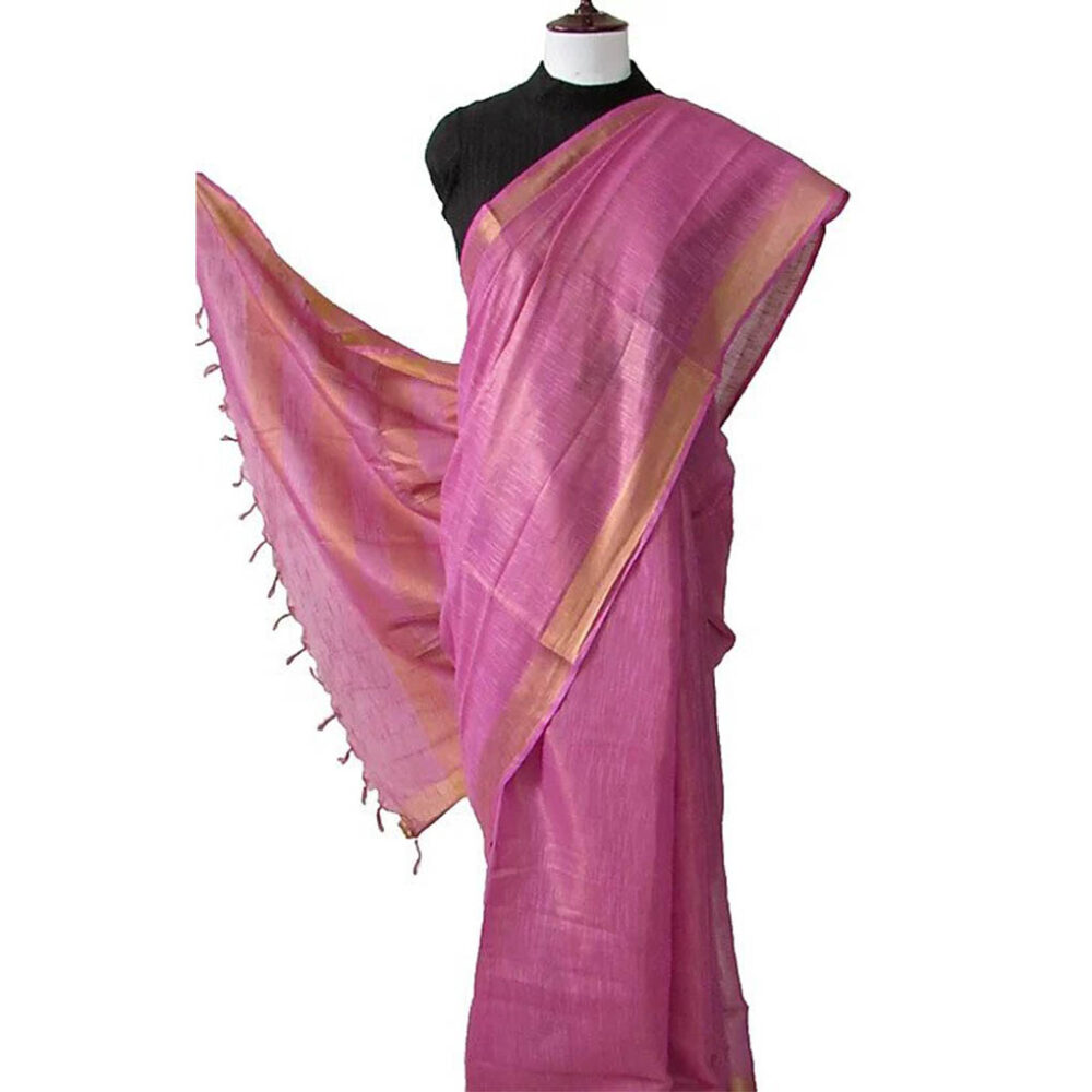 Pink Linen Zari Saree