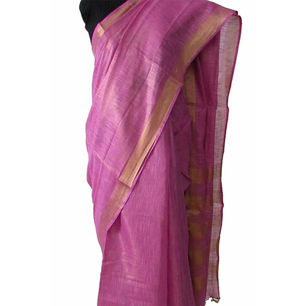 Pink Linen Zari Saree - Image 2