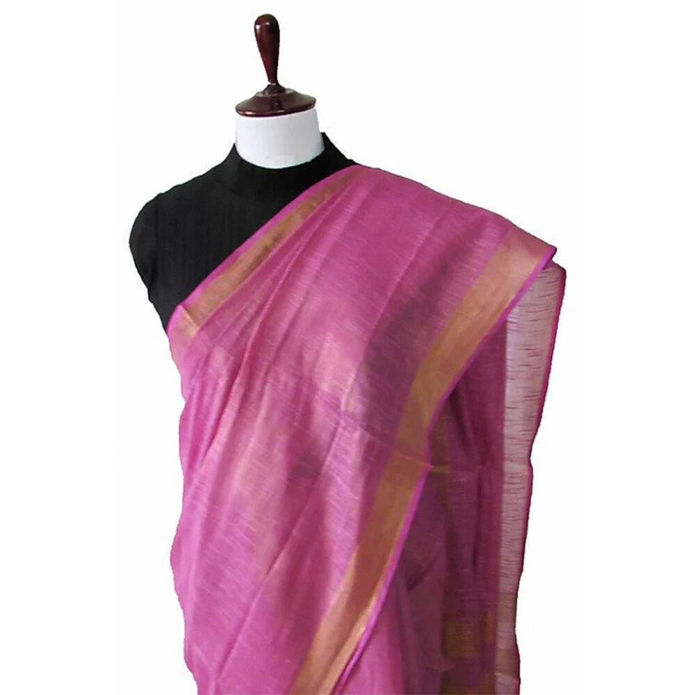 Pink Linen Zari Saree - Image 3