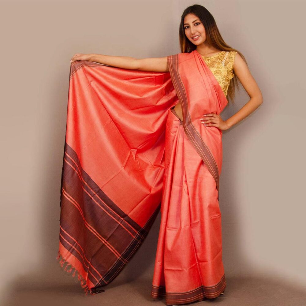 Red And Black Silk Stripe Saree