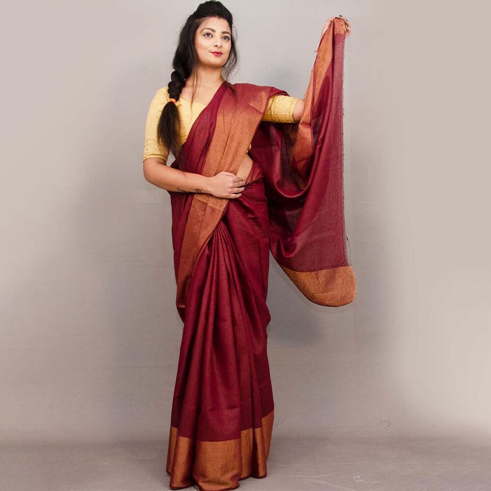 Silk Saffron Party Wear Saree