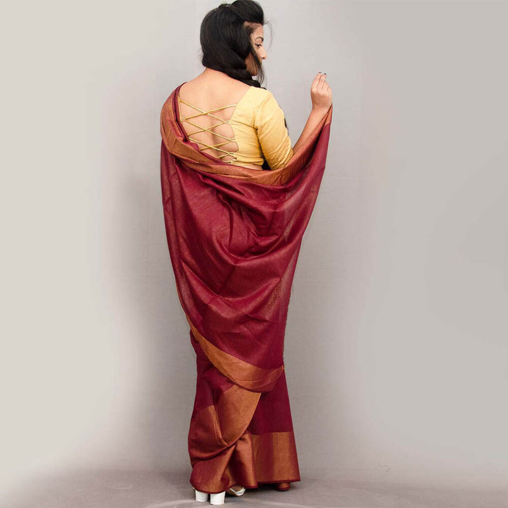 Silk Saffron Party Wear Saree - Image 2