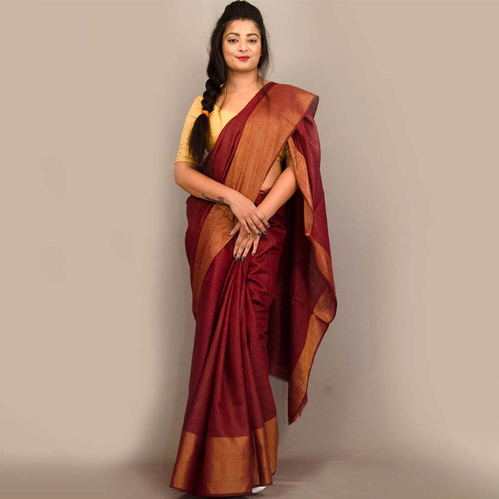 Silk Saffron Party Wear Saree - Image 3