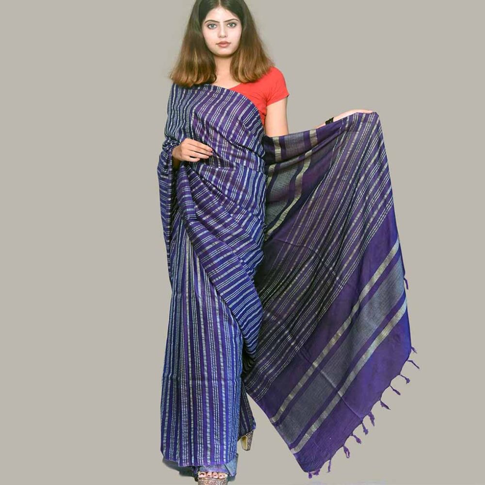 Handloom Navy Linen Saree
