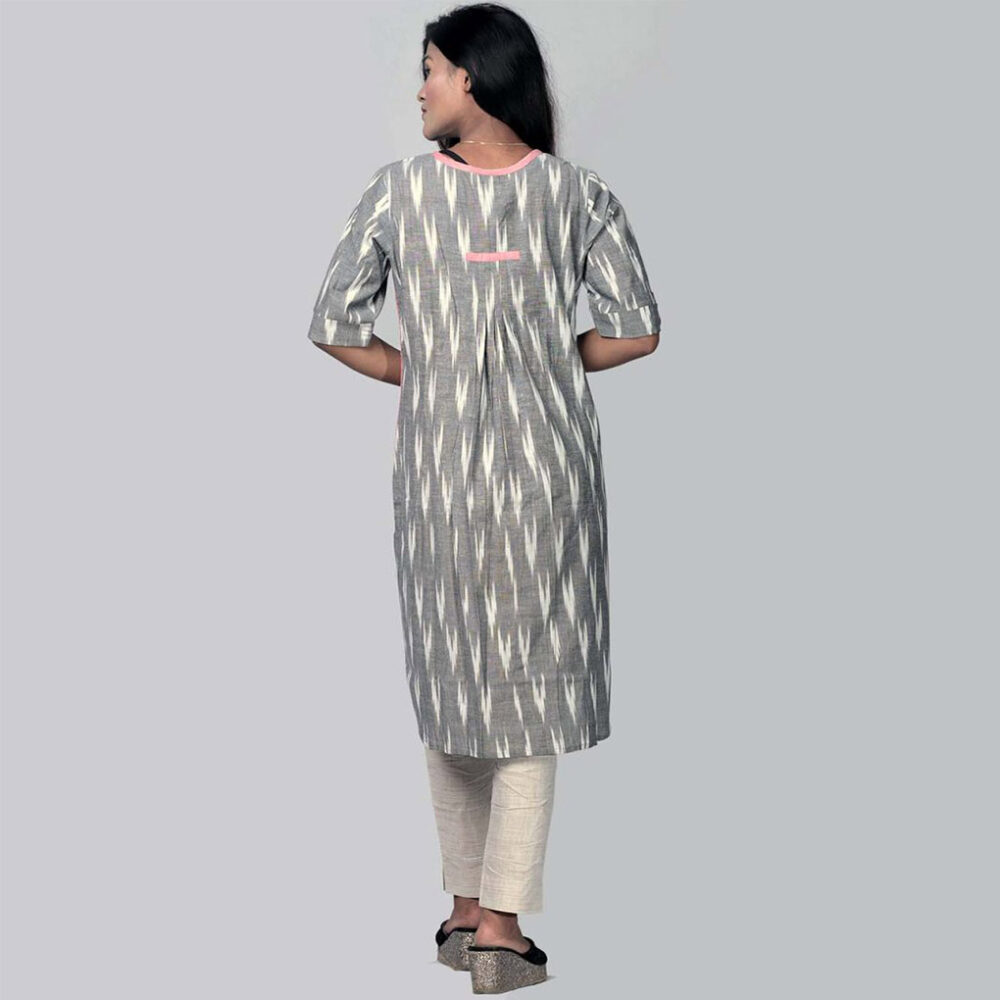 Handloom Charcoal Ikat Kurti - Image 4