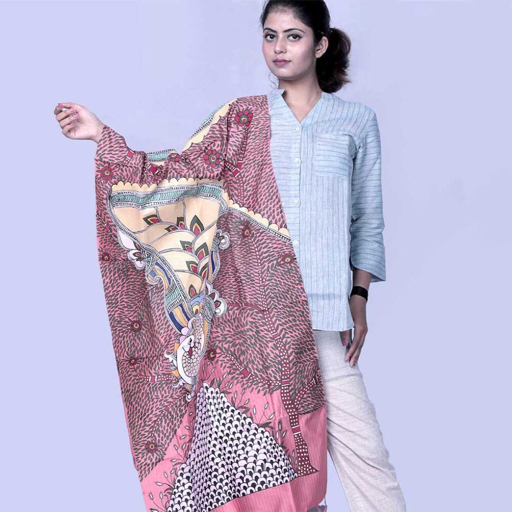 Madhubani All Over Handpainted Stole - Image 2