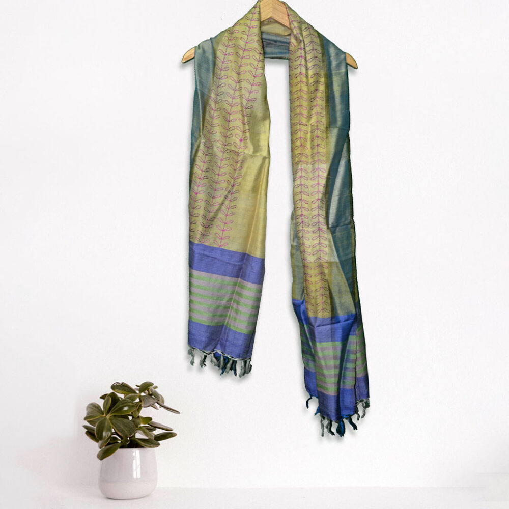 Pink Leaf Stem Embroidery Crumpled Silk Stole