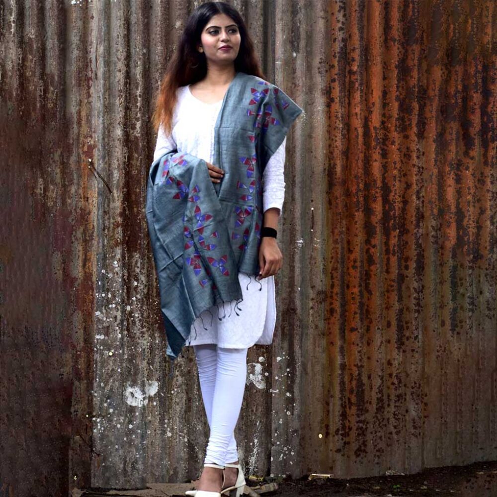 Silk Sohrai Floral Stole - Image 2