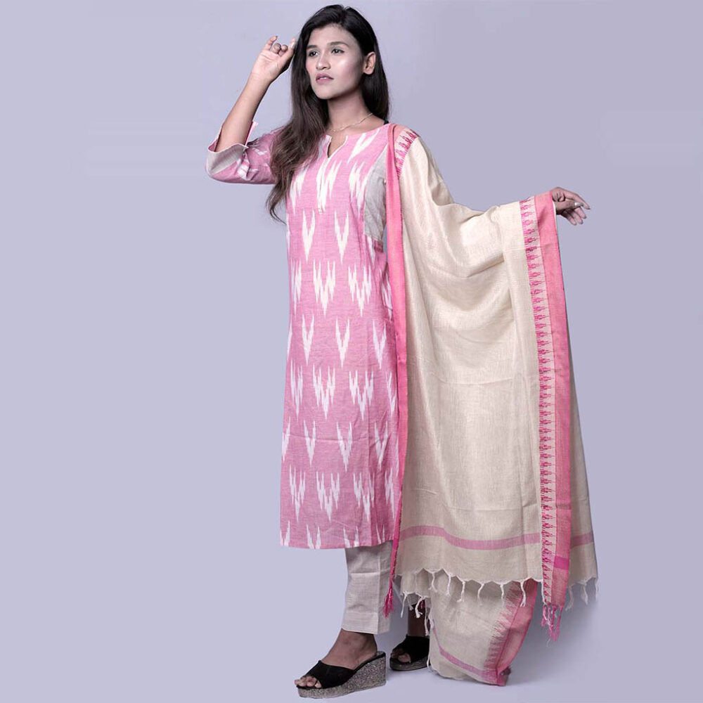 Pink Pastel Ikat Kurti Set