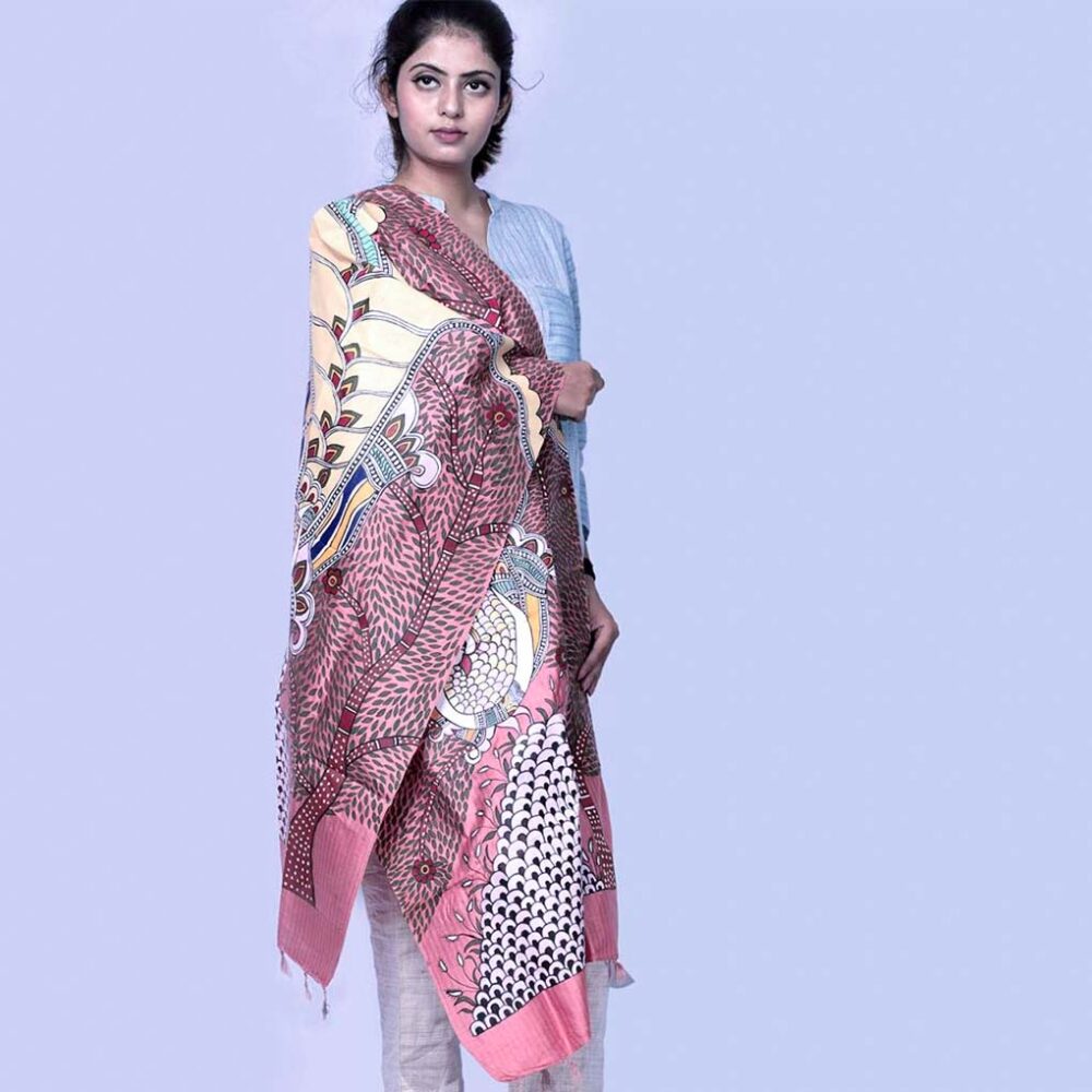 Madhubani All Over Handpainted Stole - Image 3