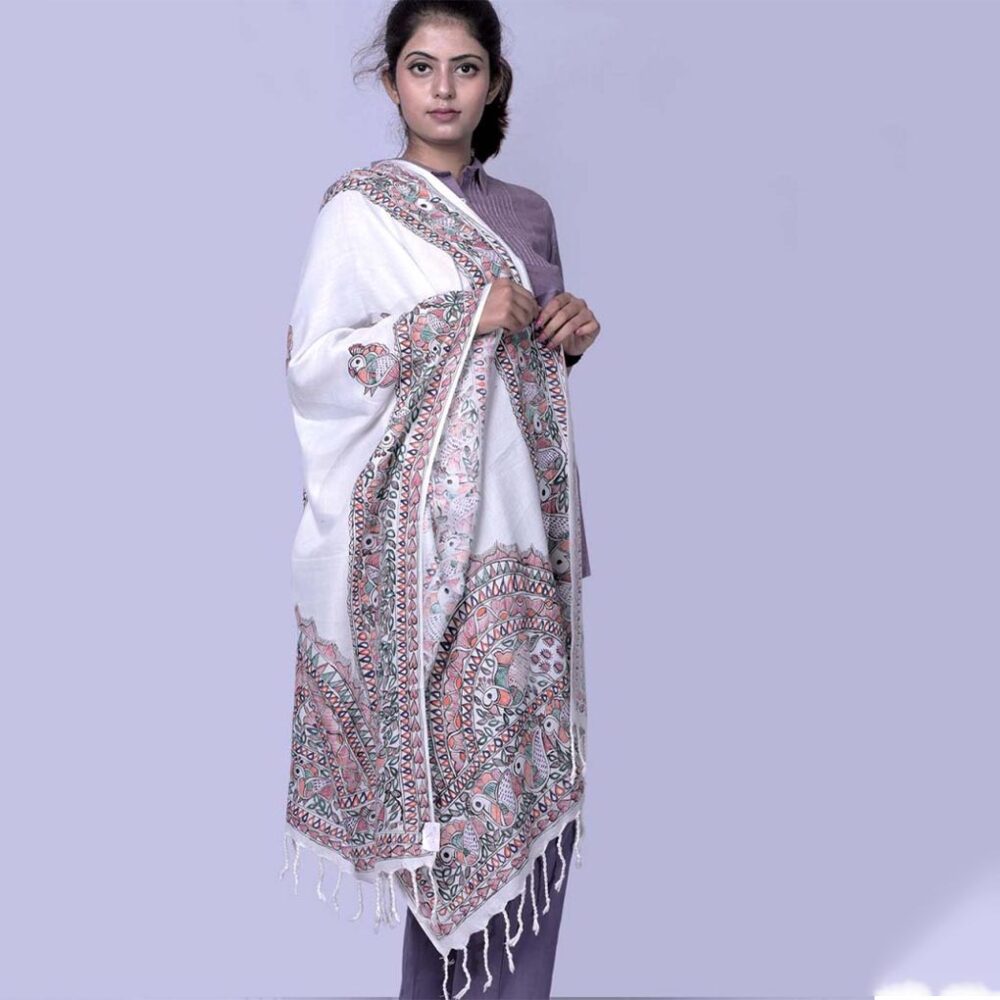 Cotton Handloom Madhubani Stole - Image 3