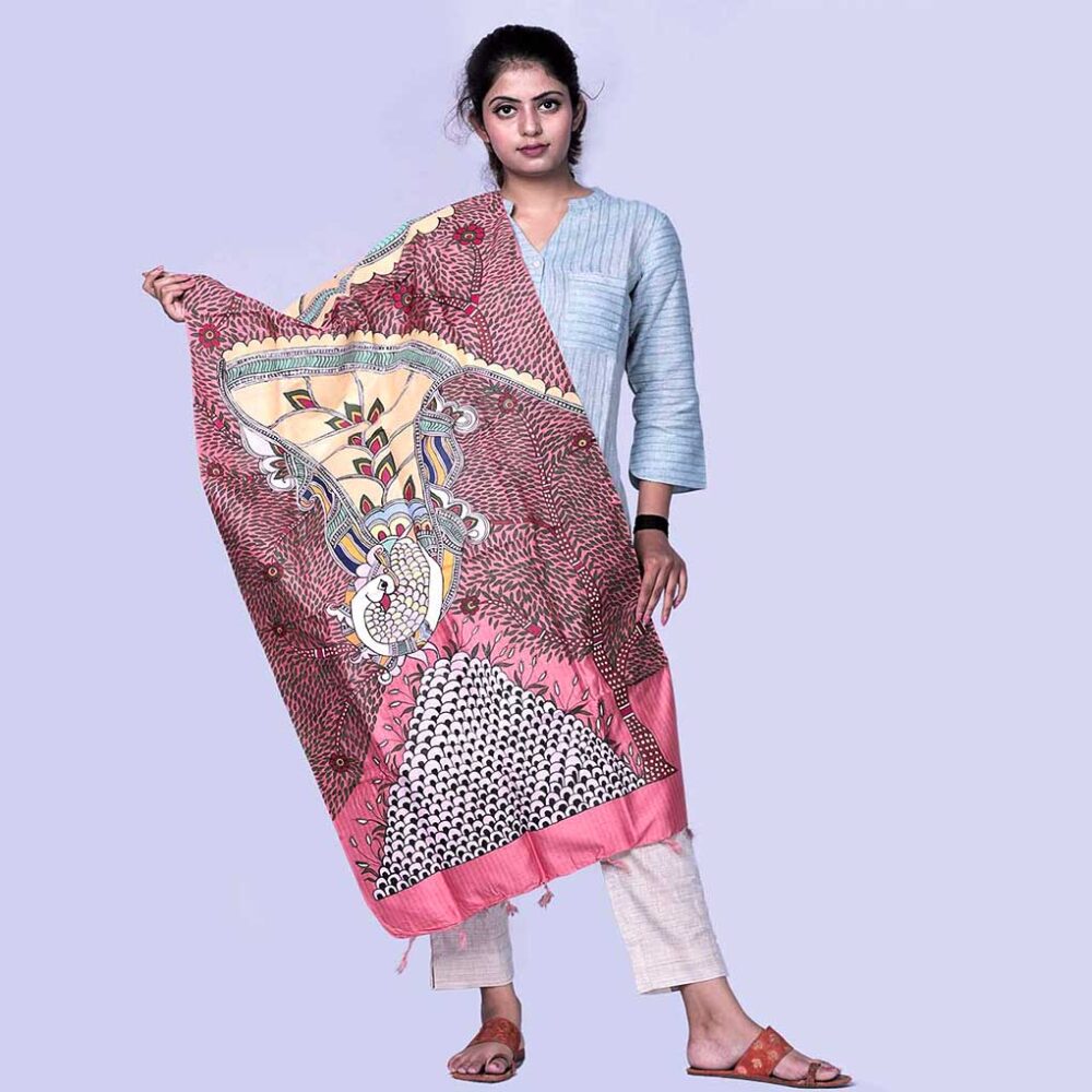 Madhubani All Over Handpainted Stole