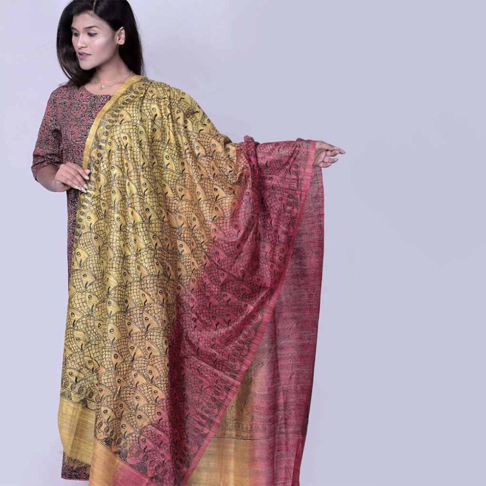 Madhubani Silk Ombre Dupatta - Image 3