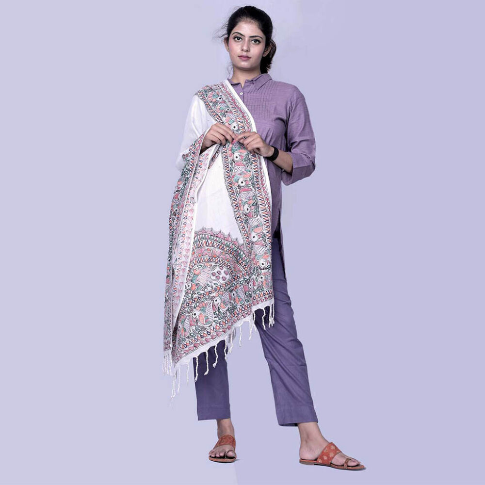 Cotton Handloom Madhubani Stole - Image 4